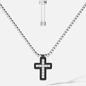 APM Monaco Black Pavé Cross Adjustable Necklace with Beads